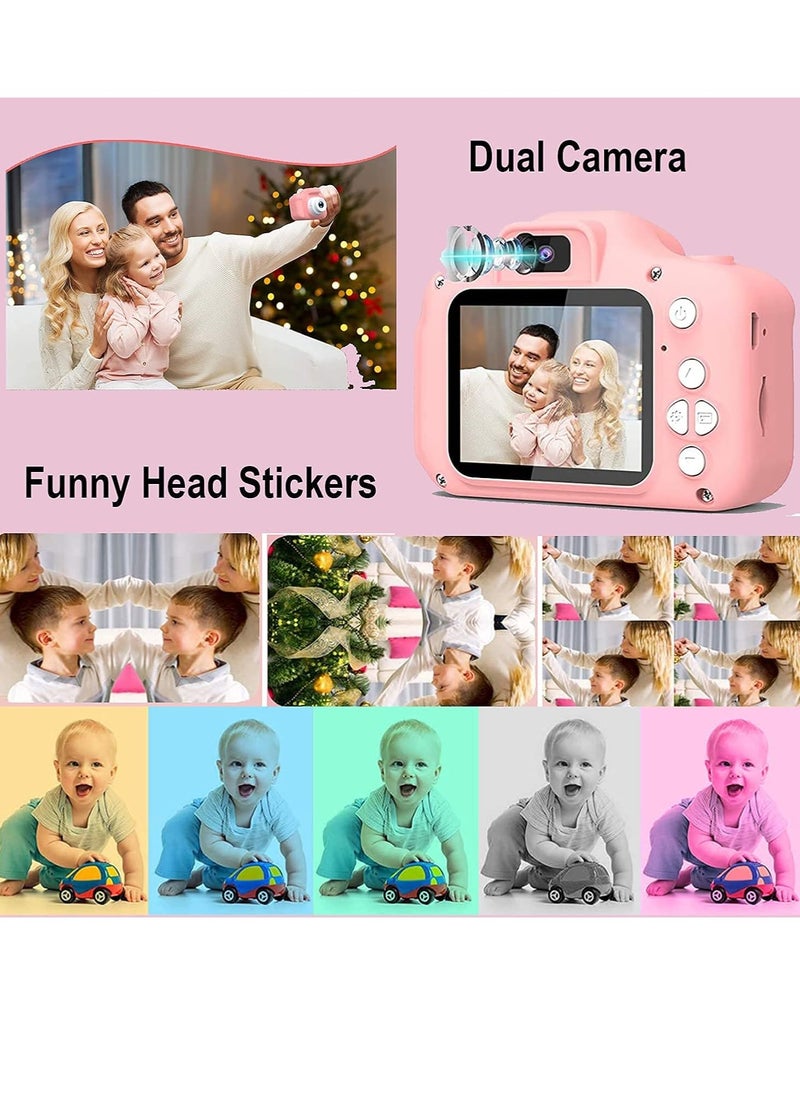 Upgrade Kids Selfie Camera, Christmas Birthday Gifts for Girls Age 3-9, 20MP 1080P HD Digital Video Cameras for Toddler, Portable Toy for 3 4 5 6 7 8 9Year Old Girl with 32GB SD Card-Pink