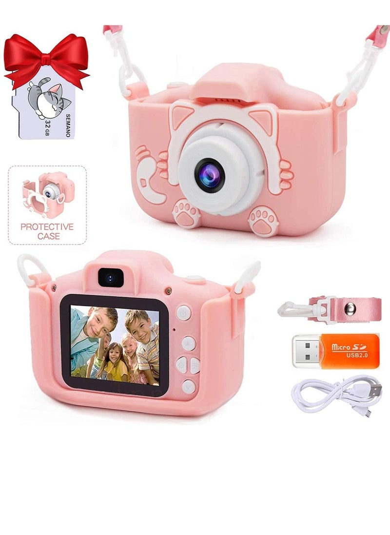 Upgrade Kids Selfie Camera, Christmas Birthday Gifts for Girls Age 3-9, 20MP 1080P HD Digital Video Cameras for Toddler, Portable Toy for 3 4 5 6 7 8 9Year Old Girl with 32GB SD Card-Pink