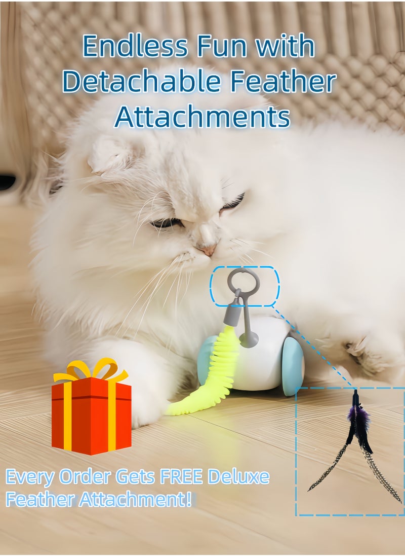 Blue Smart Interactive Cat Toy Car - Smart 360° Rotating Electric Pet Toy with Free Luxe Feather Attachments | Dual Modes (Remote/Automatic), USB Rechargeable, Durable Bite-Resistant Design for Indoor Cats & Kids Long-Lasting Playtime