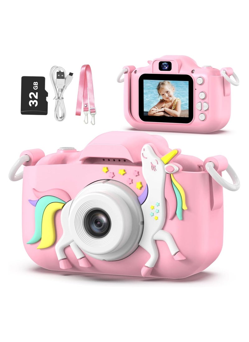 Kids Camera Toys for 3-8 Year Old Girls Boys,Children Digital Video Camcorder Camera with Cartoon Soft Cover, Best Chritmas Birthday Festival Gift for Kids - 32G SD Card Included