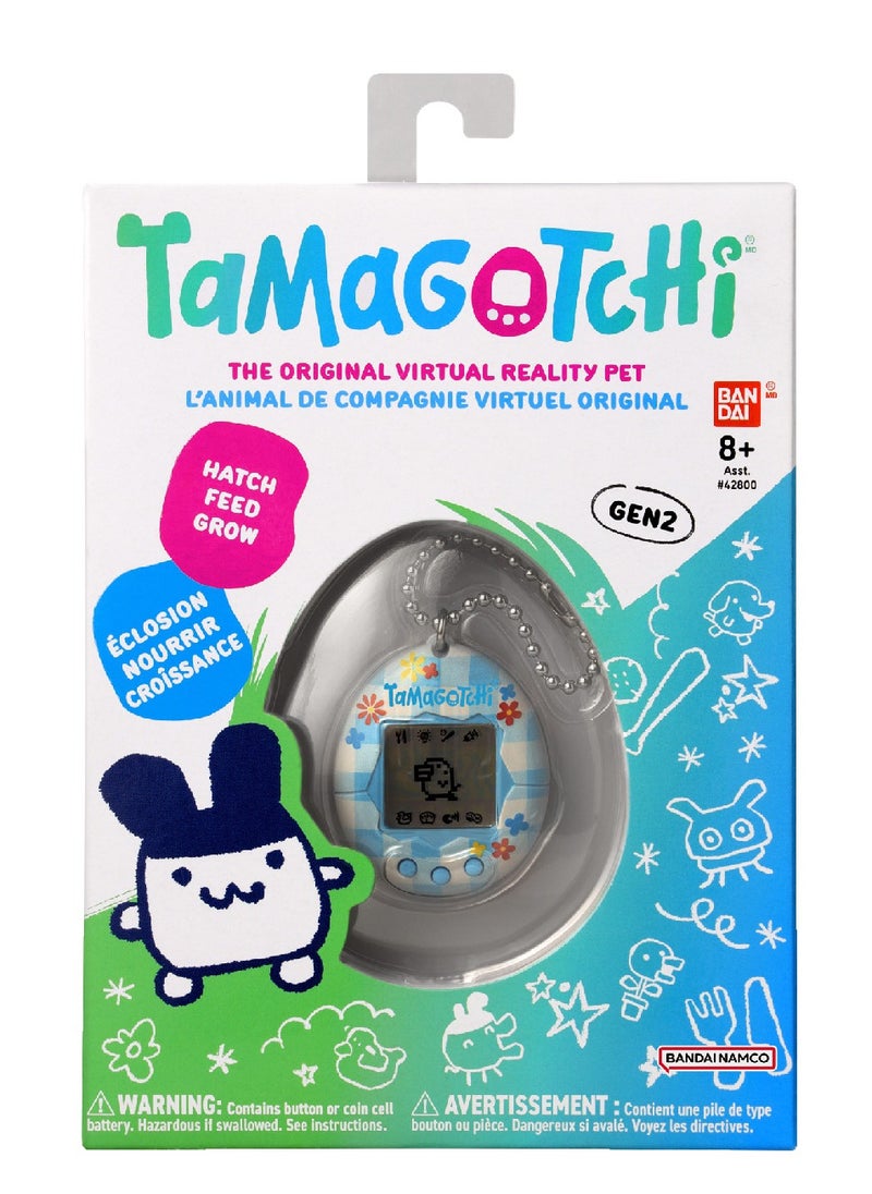 Tamagotchi Original Flower Gingham, Battery Operated | Electronic Pet | Retro Virtual Pet | Toys for Kids, Girls and Boys | Interactive Game | Digital Pet