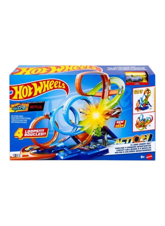 Hot Wheels Action 4-Loop Crash Out Track Set with Motorized Booster & Toy Car