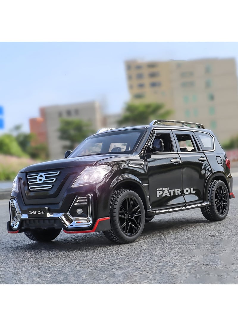 1:24 For Nissan Patrol SUV Diecast Car Alloy Car Model Diecasts Sound Light Modified Model Boy Toy Birthday Gift for Boys and Girls Black