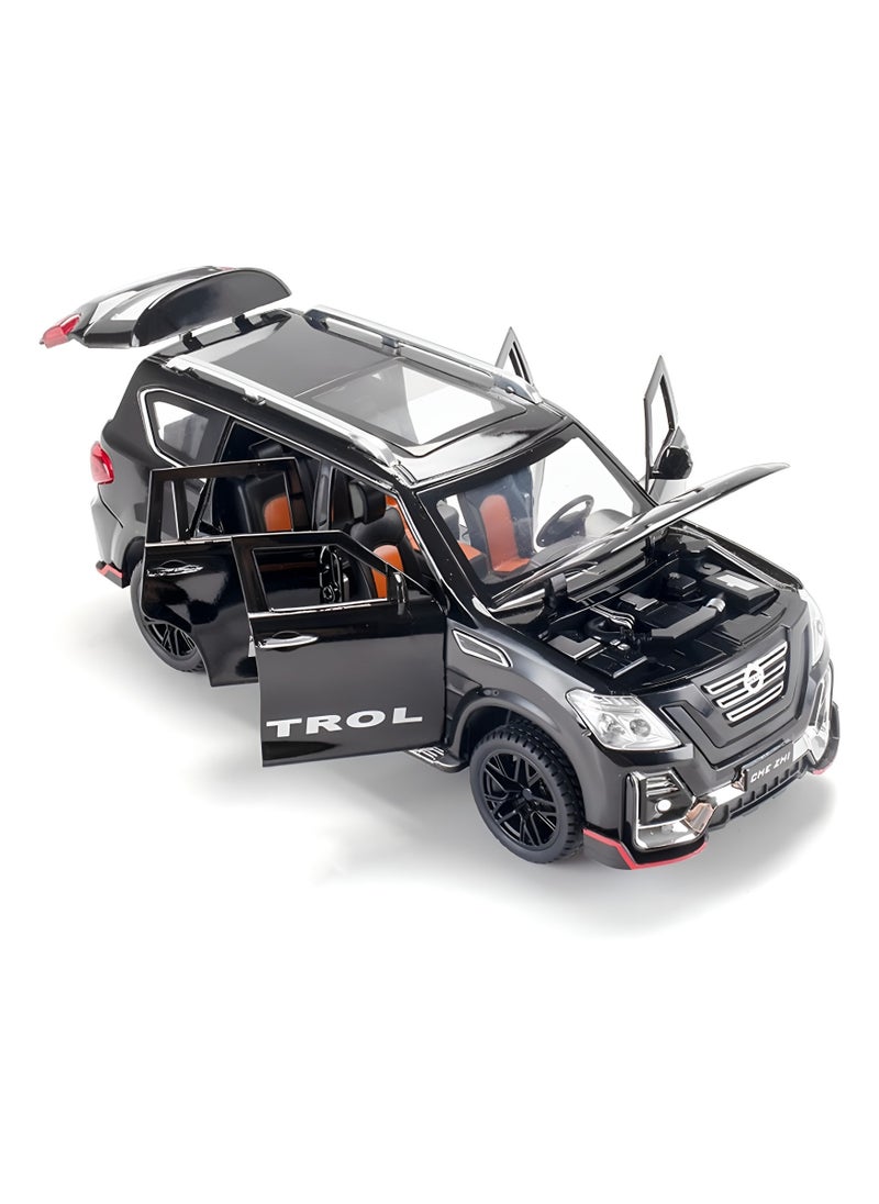 1:24 For Nissan Patrol SUV Diecast Car Alloy Car Model Diecasts Sound Light Modified Model Boy Toy Birthday Gift for Boys and Girls Black