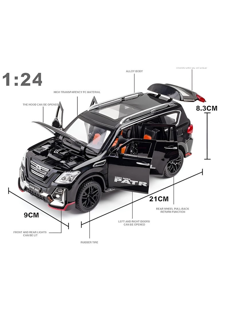 1:24 For Nissan Patrol SUV Diecast Car Alloy Car Model Diecasts Sound Light Modified Model Boy Toy Birthday Gift for Boys and Girls Black
