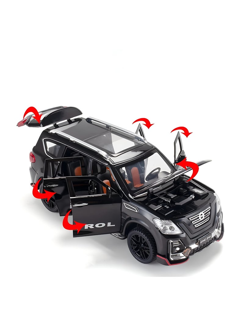 1:24 For Nissan Patrol SUV Diecast Car Alloy Car Model Diecasts Sound Light Modified Model Boy Toy Birthday Gift for Boys and Girls Black