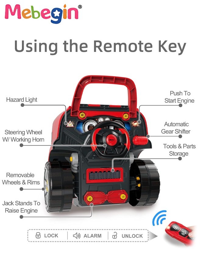 Large Truck Engine Toy, Kids Mechanic Repair Set, Big Truck Builder Kit, Mechanic Workshop Set with Light and Sound, Take Apart Motor Vehicle Toy, Simulation Car Service Station, Creative Educational Toy, Ideal Gift for Kids Aged 3+, 3 AA Batteries Required(Not Included), 40*30*46cm