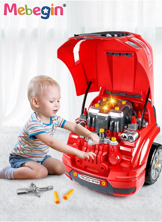 Large Truck Engine Toy, Kids Mechanic Repair Set, Big Truck Builder Kit, Mechanic Workshop Set with Light and Sound, Take Apart Motor Vehicle Toy, Simulation Car Service Station, Creative Educational Toy, Ideal Gift for Kids Aged 3+, 3 AA Batteries Required(Not Included), 40*30*46cm