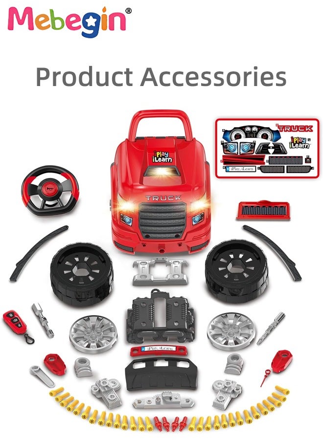 Large Truck Engine Toy, Kids Mechanic Repair Set, Big Truck Builder Kit, Mechanic Workshop Set with Light and Sound, Take Apart Motor Vehicle Toy, Simulation Car Service Station, Creative Educational Toy, Ideal Gift for Kids Aged 3+, 3 AA Batteries Required(Not Included), 40*30*46cm