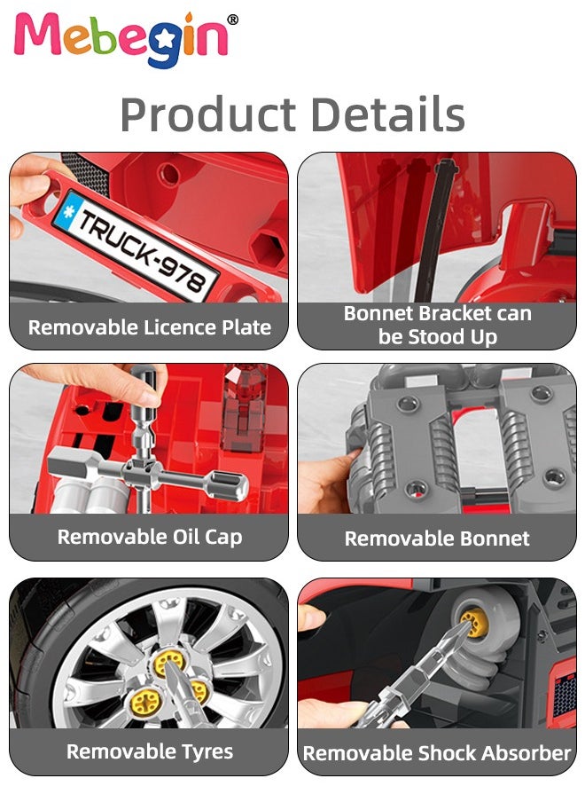 Large Truck Engine Toy, Kids Mechanic Repair Set, Big Truck Builder Kit, Mechanic Workshop Set with Light and Sound, Take Apart Motor Vehicle Toy, Simulation Car Service Station, Creative Educational Toy, Ideal Gift for Kids Aged 3+, 3 AA Batteries Required(Not Included), 40*30*46cm