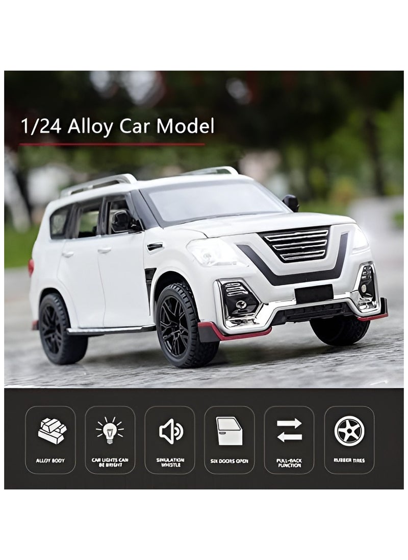 1:24 Nissan Patrol Diecast Alloy car with Pull Back and Music and Sound - White