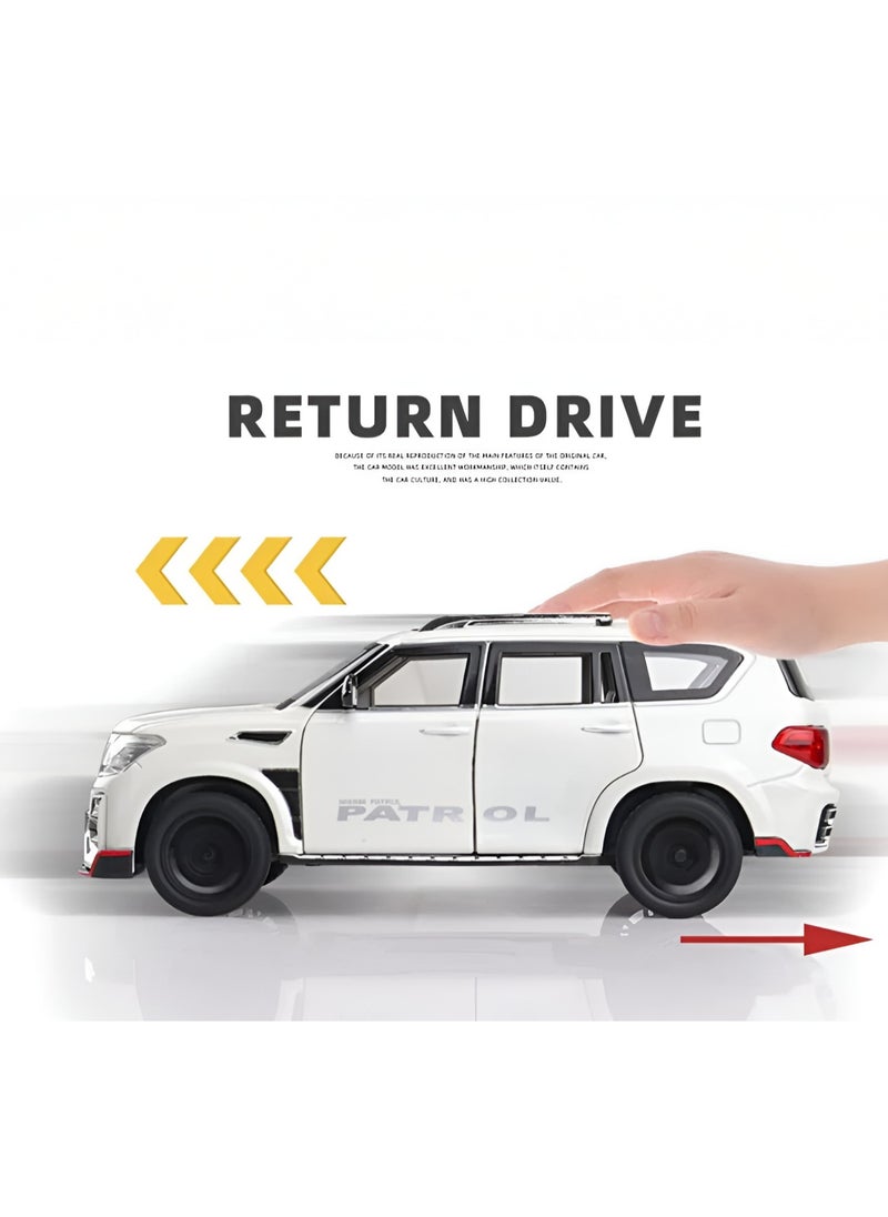 1:24 Nissan Patrol Diecast Alloy car with Pull Back and Music and Sound - White