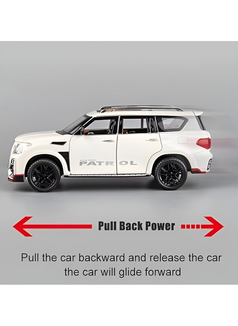 1:24 Nissan Patrol Diecast Alloy car with Pull Back and Music and Sound - White