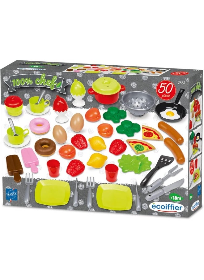 Ecoiffier 100% Chef Cooking and Feeding Playset (50 Pieces)