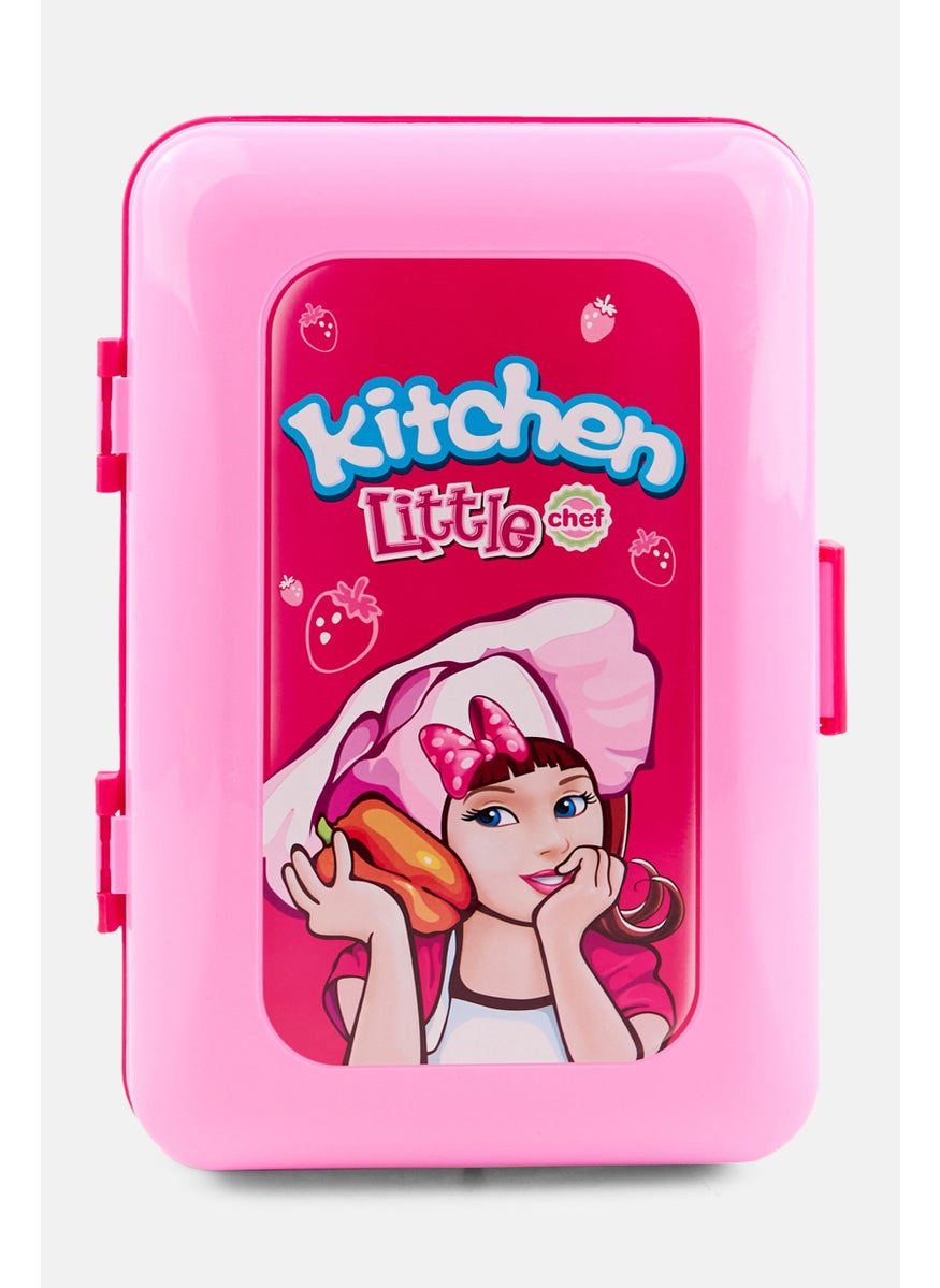 2 in 1 Kitchen Play Set with Suitcase Trolley, Pink Combo