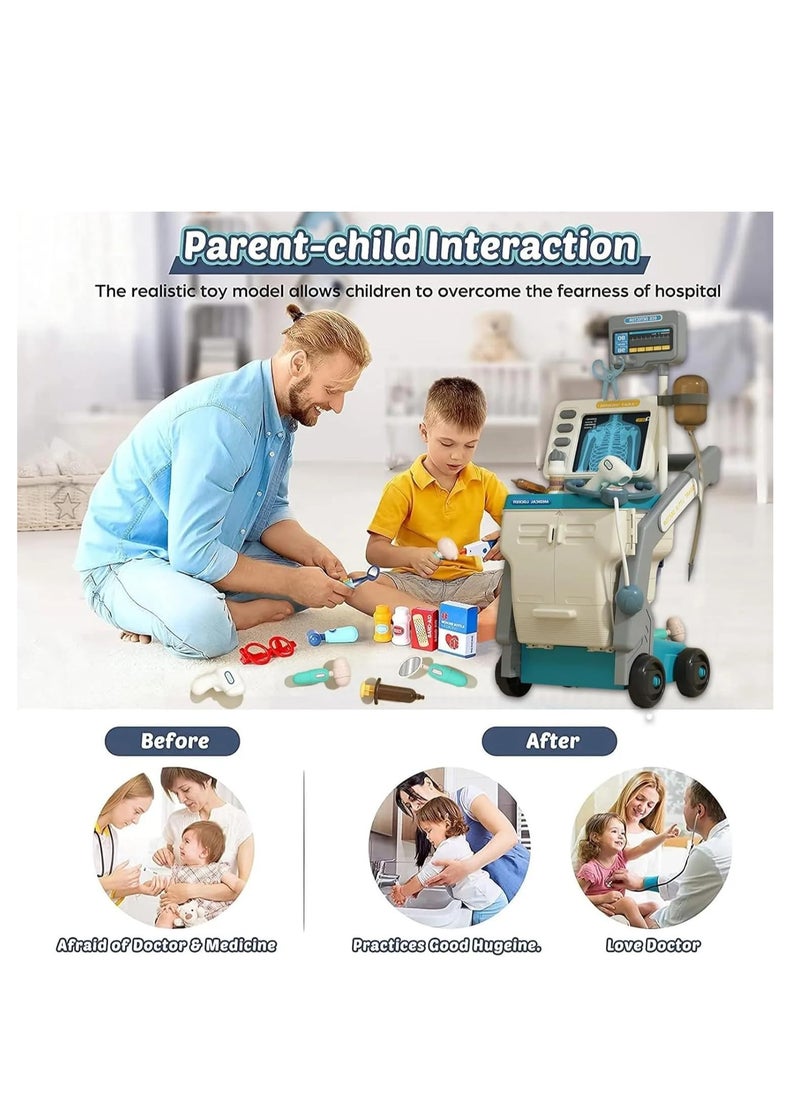 UKR Kids Doctor Cart Playset with X-Ray Machine, Medical Accessories & Simulation ECG Monitor Educational Pretend Play Medical Toy for Kids.