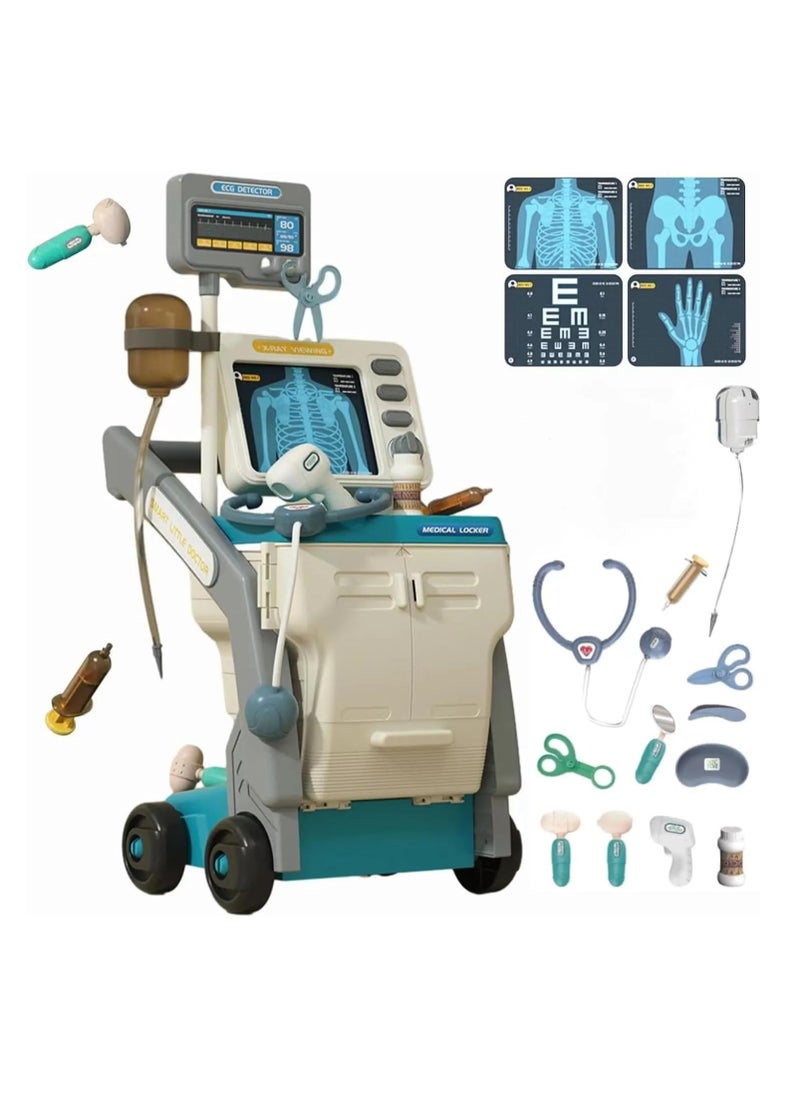 UKR Kids Doctor Cart Playset with X-Ray Machine, Medical Accessories & Simulation ECG Monitor Educational Pretend Play Medical Toy for Kids.