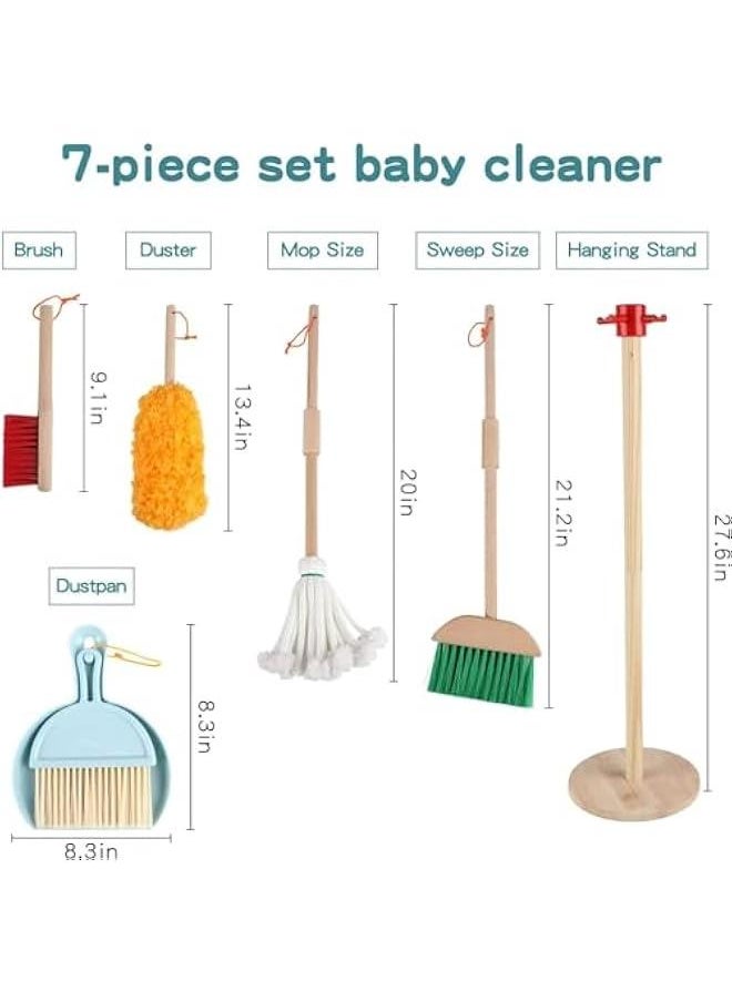 Kids Cleaning Toy Set, 9 Piece Wooden Detachable Children Cleaning Toys - Broom, Mop, Duster, Brush, Dustpan, Bucket, Dish Cloth, and Hanging Stand Housekeeping Kit