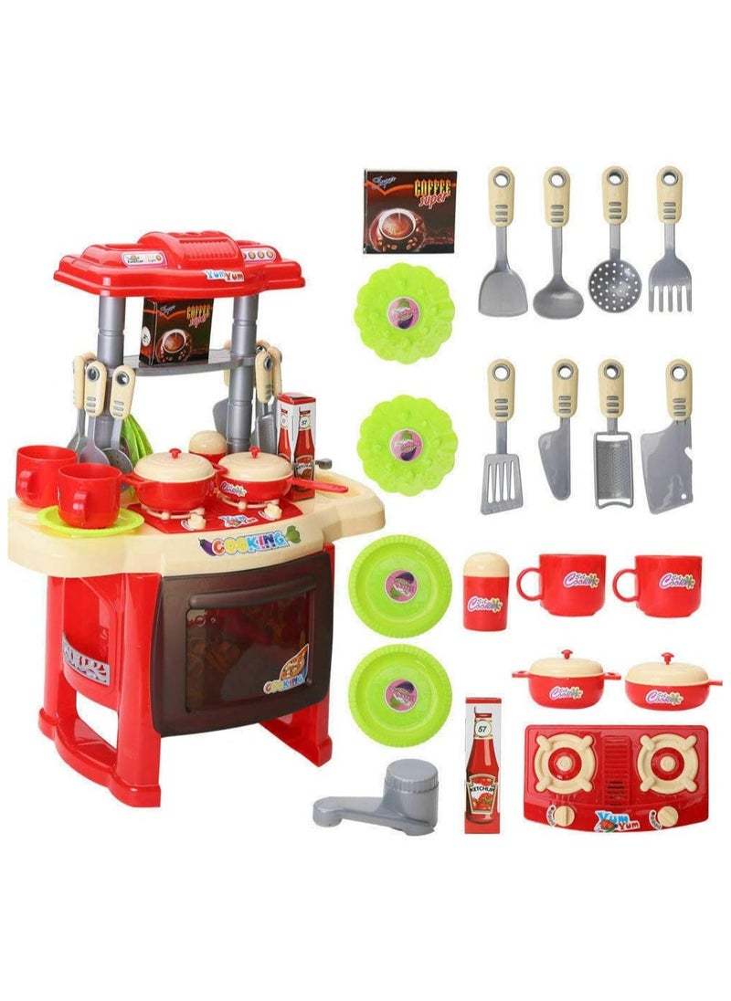 Kids Kitchen Cook Playset with Light and Music | Pretend Cooking Toy for Children Aged 3+ | Includes Stove, Oven, Utensils, Accessories, and Play Food | Battery Operated Interactive Roleplay Set for Boys and Girls