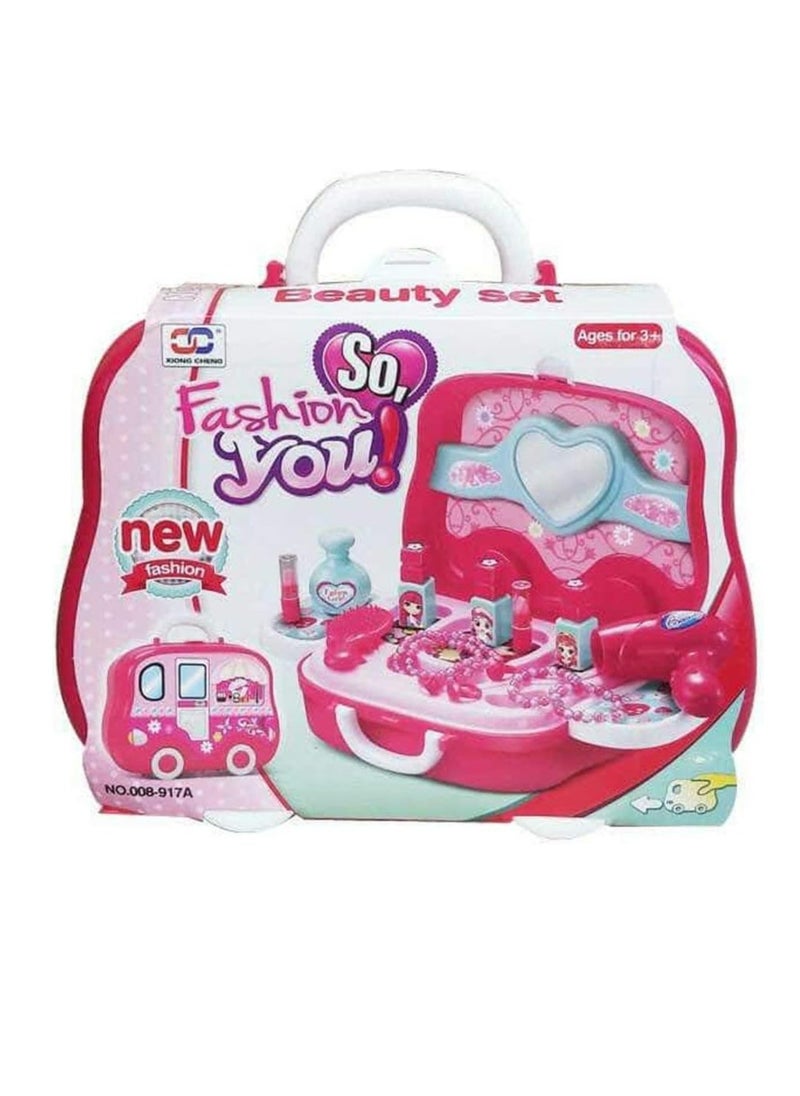 Beauty Makeup Pretend Play Toy Set for Girl with Makeup Accessories and Carry Suitcase,Plastic,Multi color