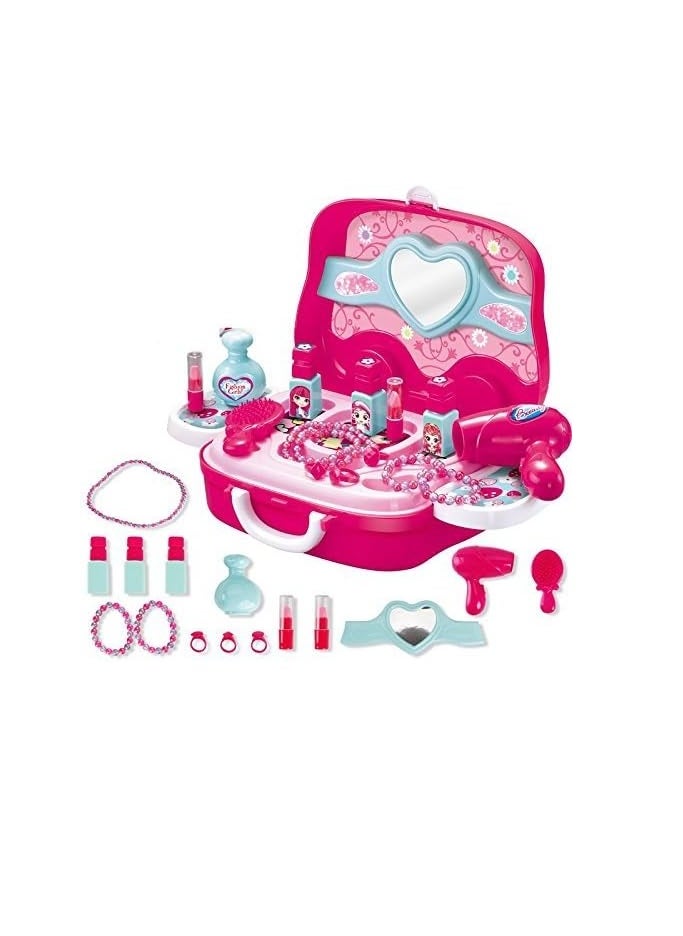 Beauty Makeup Pretend Play Toy Set for Girl with Makeup Accessories and Carry Suitcase,Plastic,Multi color