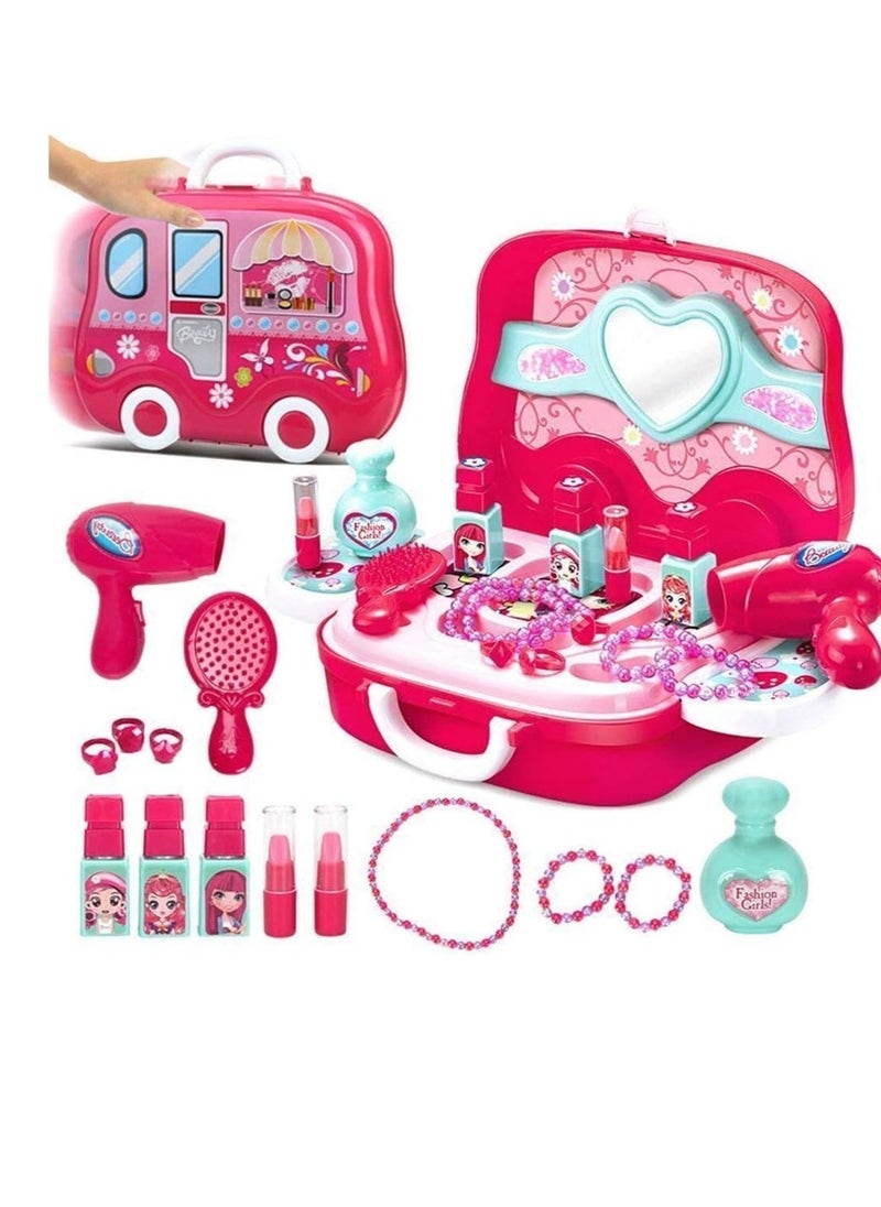 Beauty Makeup Pretend Play Toy Set for Girl with Makeup Accessories and Carry Suitcase,Plastic,Multi color