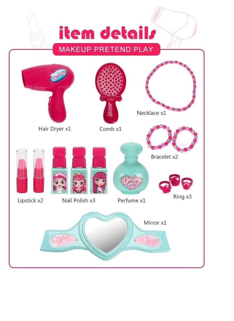 Beauty Makeup Pretend Play Toy Set for Girl with Makeup Accessories and Carry Suitcase,Plastic,Multi color