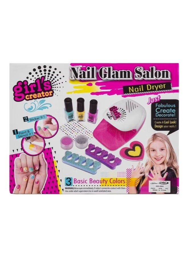 Nail Glam Salon with Nail Dryer Sweet Colors and Accessories