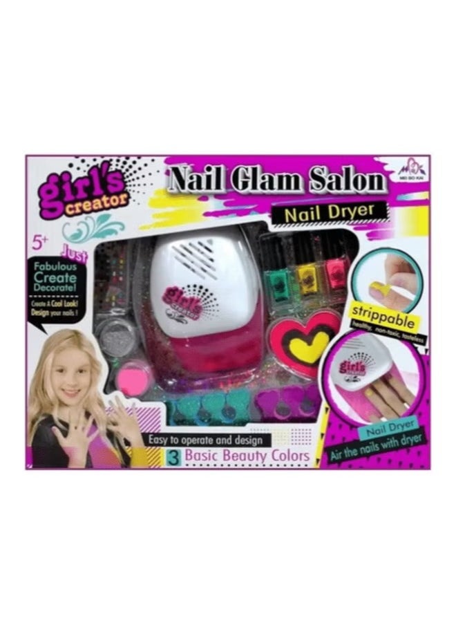 Nail Glam Salon with Nail Dryer Sweet Colors and Accessories