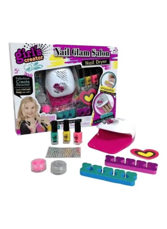 Nail Glam Salon with Nail Dryer Sweet Colors and Accessories