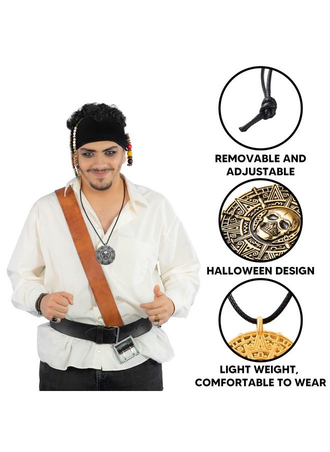 3Pcs Halloween Pirate Necklace, Skull Necklace, Uncharted Goth Pirate Accessories For Halloween Cosplay Props Dress Up Party Favors