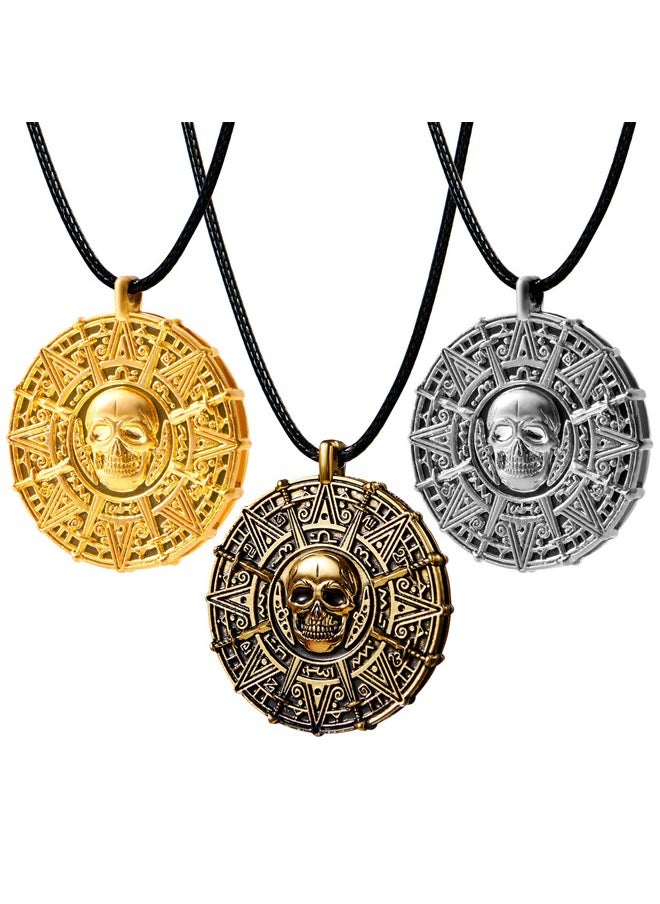 3Pcs Halloween Pirate Necklace, Skull Necklace, Uncharted Goth Pirate Accessories For Halloween Cosplay Props Dress Up Party Favors