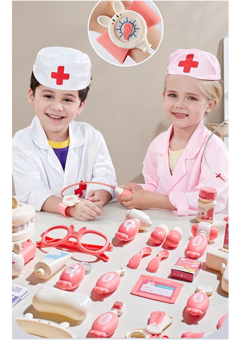 42 PCS Kids Doctor Role Play Set, Complete Pretend Medical Kit with Toy Medicine Box, Fun Doctor Playset for Toddlers (Pink)