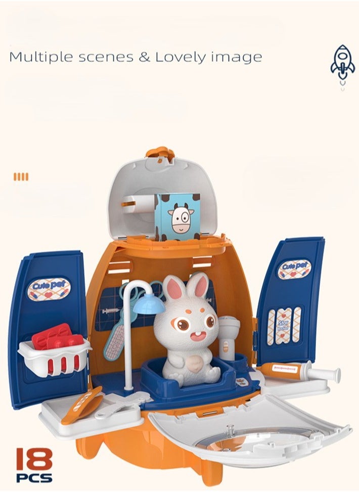 Kids Pet Grooming Playset with Animal Care Accessories, Rocket-Themed Role Play Toy Gift Set for Toddlers