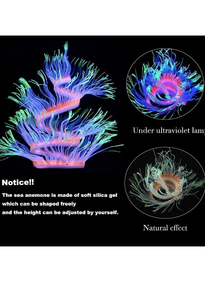 4 Pieces Silicone Glow Fish Tank Decorations Plants with Simulation Silicone Coral, Artificial Horn Coral,Fluorescence Sea Anemone for Aquarium Fish Tank Glow Ornament