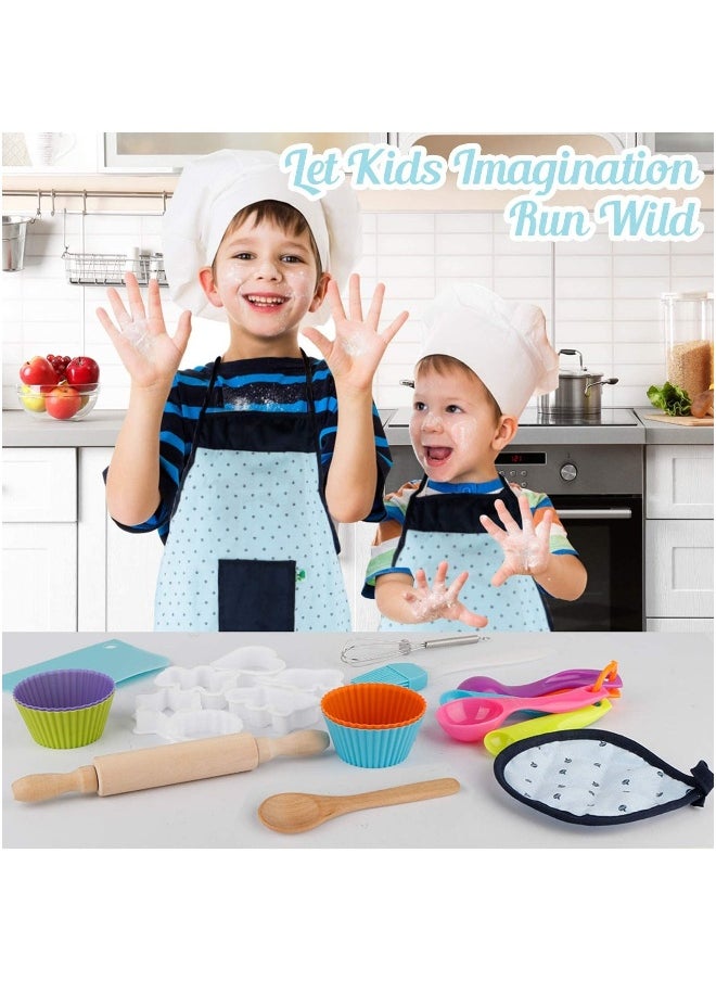 Cooking and Baking Set for Kids, Kids' Chef Role Play Costume Set, Toddler Chef Hat Apron Dress Up with Apron, Chef Hat, Mitt, Cookie Cutters and Utensil for Kids Aged 3+ Years