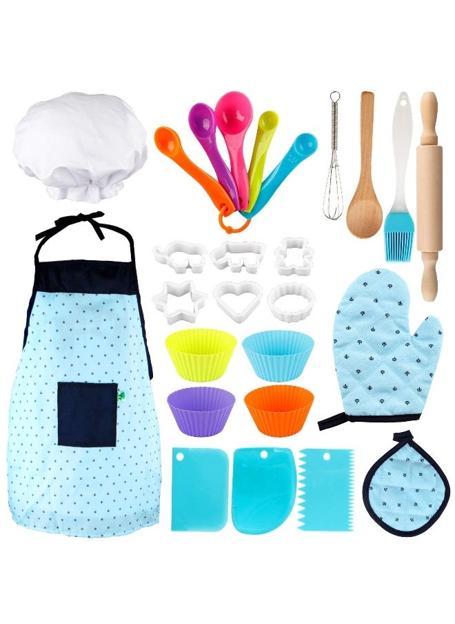 Cooking and Baking Set for Kids, Kids' Chef Role Play Costume Set, Toddler Chef Hat Apron Dress Up with Apron, Chef Hat, Mitt, Cookie Cutters and Utensil for Kids Aged 3+ Years