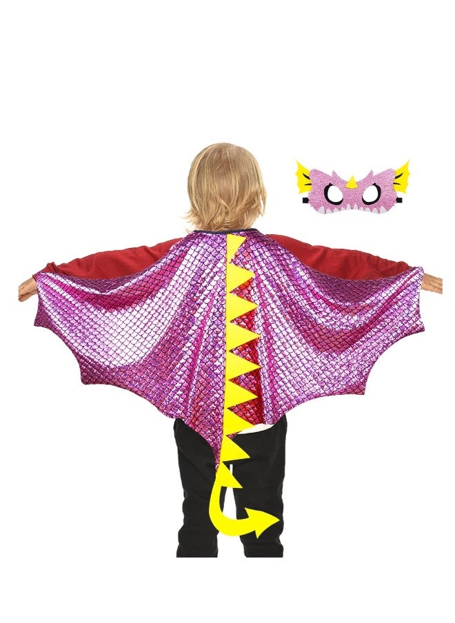 Dragon-Wings Costume for Kids, Dinosaur Mask & Dress Up Cape, as Boys Girls Child Dino Birthday Theme, Party Favors Gifts Toys (Pink)