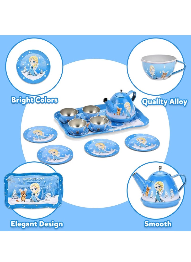 48-Piece Tea Party Set for Little Girls, Pretend Teapot Set, Princess Tea Time Play Kitchen Toy with Cups, Plates and Accessories for Birthday Gifts