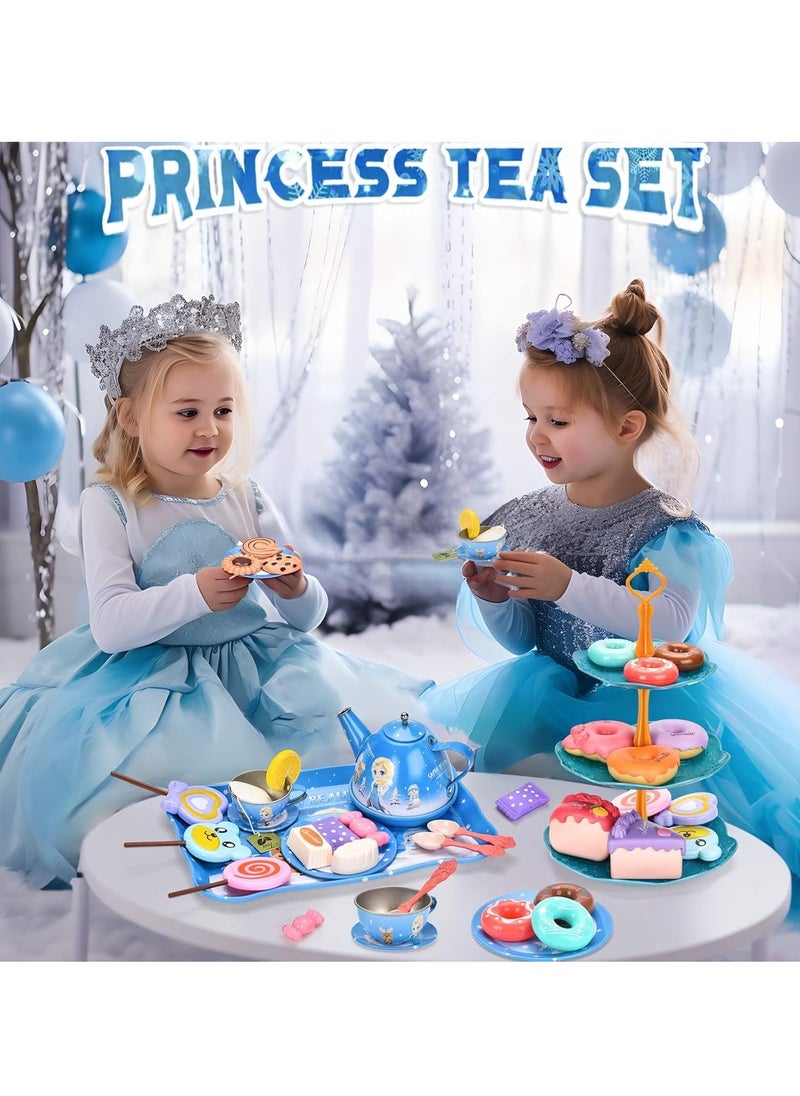 48-Piece Tea Party Set for Little Girls, Pretend Teapot Set, Princess Tea Time Play Kitchen Toy with Cups, Plates and Accessories for Birthday Gifts