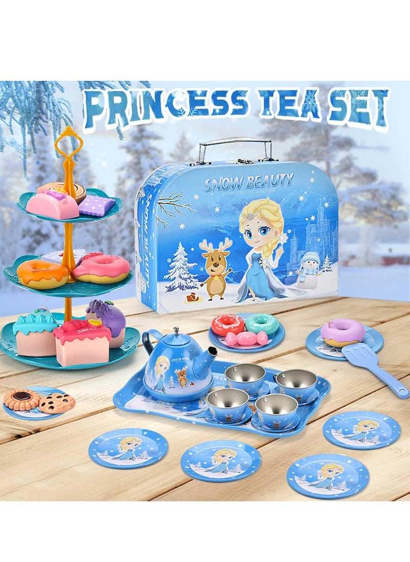 48-Piece Tea Party Set for Little Girls, Pretend Teapot Set, Princess Tea Time Play Kitchen Toy with Cups, Plates and Accessories for Birthday Gifts