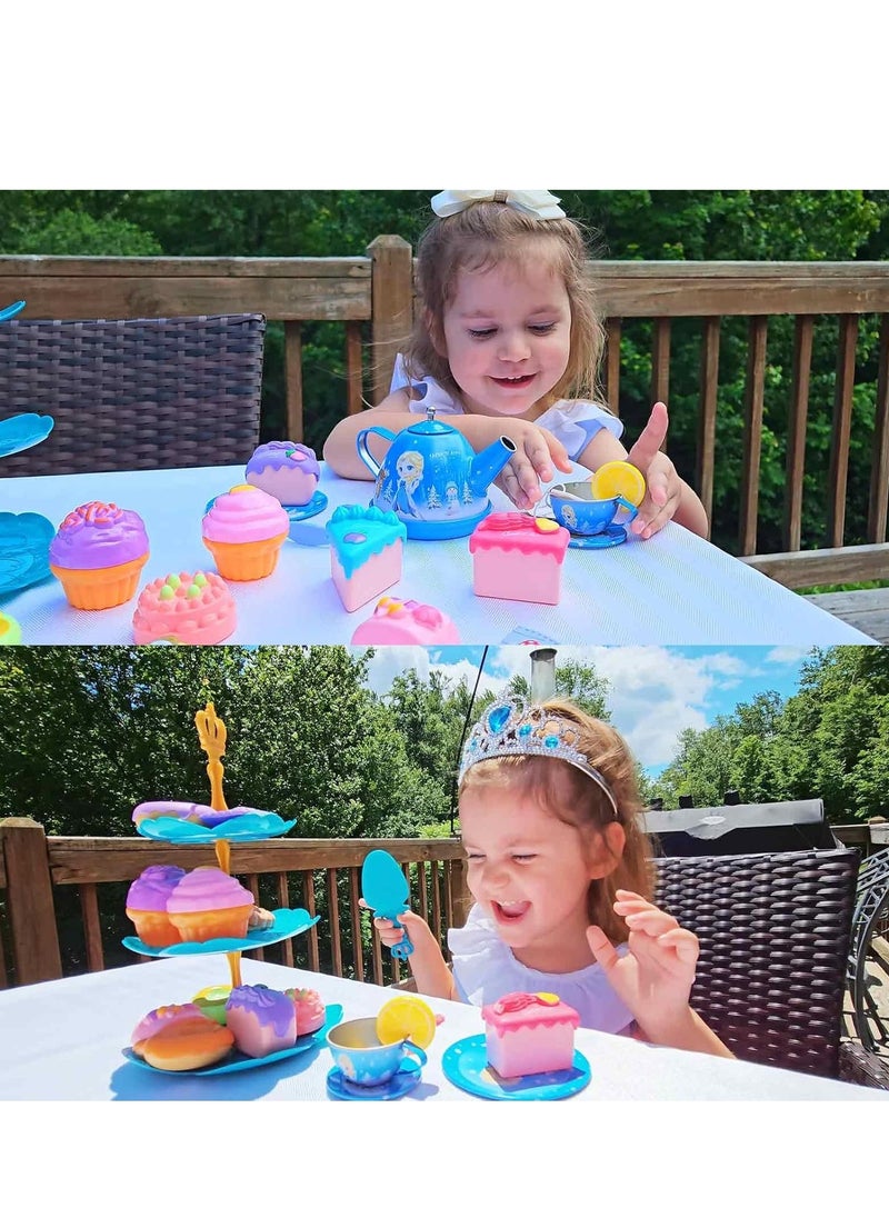 48-Piece Tea Party Set for Little Girls, Pretend Teapot Set, Princess Tea Time Play Kitchen Toy with Cups, Plates and Accessories for Birthday Gifts