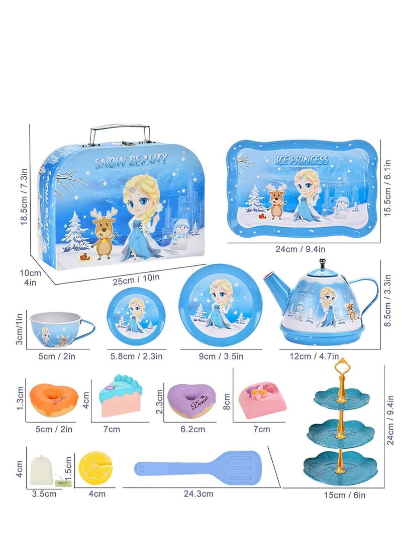 48-Piece Tea Party Set for Little Girls, Pretend Teapot Set, Princess Tea Time Play Kitchen Toy with Cups, Plates and Accessories for Birthday Gifts