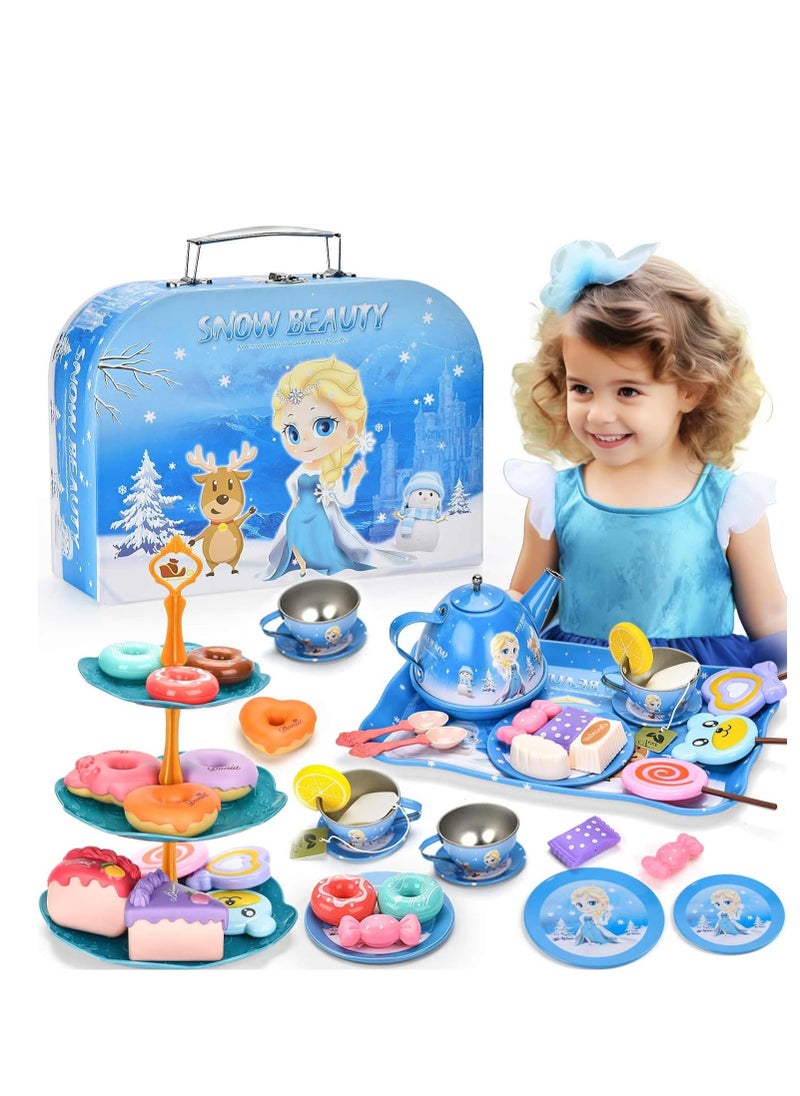 48-Piece Tea Party Set for Little Girls, Pretend Teapot Set, Princess Tea Time Play Kitchen Toy with Cups, Plates and Accessories for Birthday Gifts