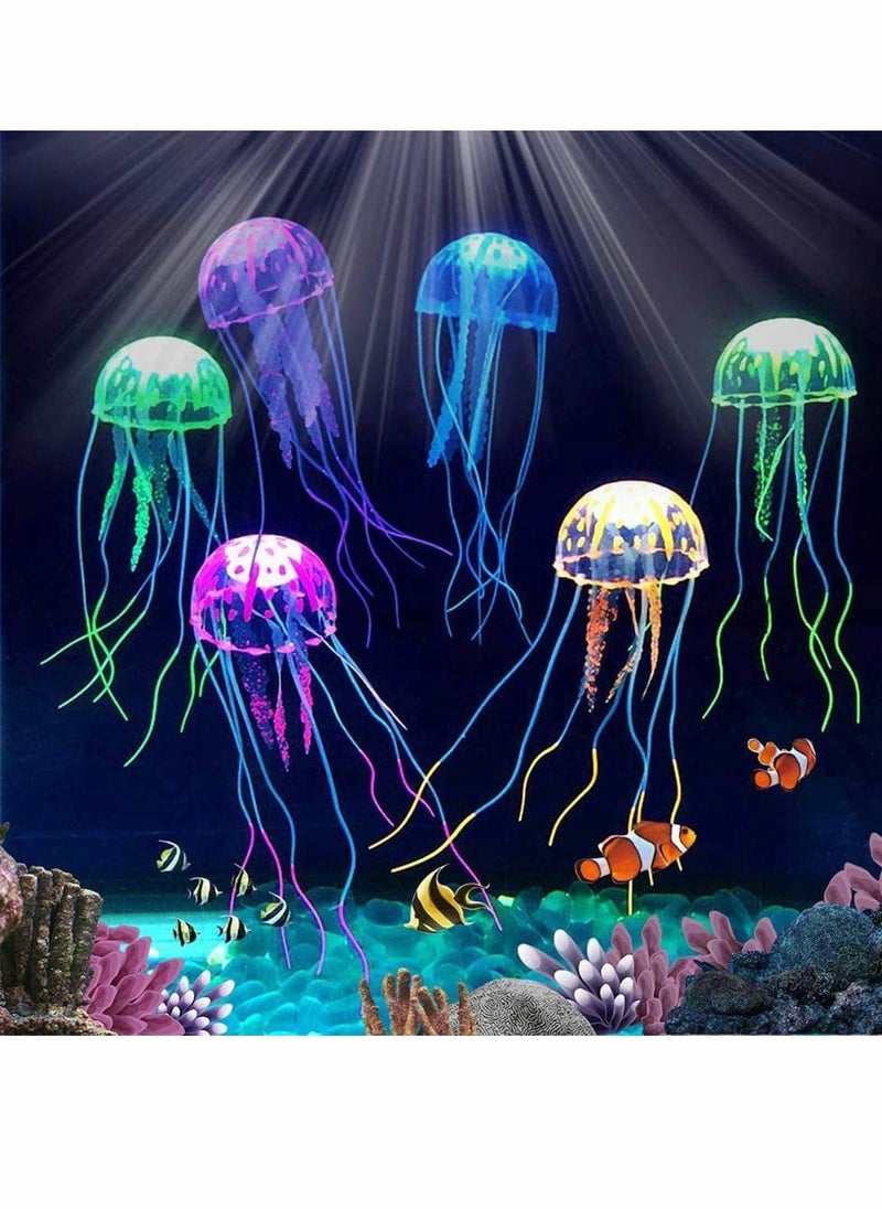 Colorful Glowing Jellyfish Aquarium Ornaments 6 Pcs Luminous Silicone Floating Fish Tank Decor