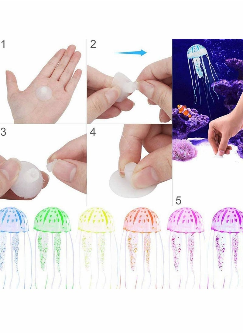 Colorful 6 Pcs Glowing Jellyfish Ornaments for Fish Tank Luminous Floating Silicone Decoration