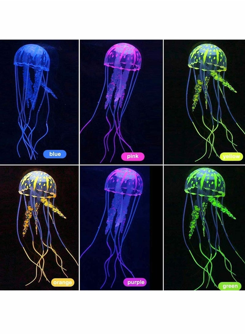 Colorful 6 Pcs Glowing Jellyfish Ornaments for Fish Tank Luminous Floating Silicone Decoration