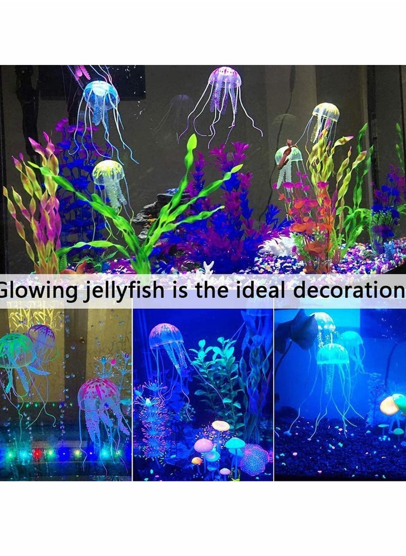 Colorful 6 Pcs Glowing Jellyfish Ornaments for Fish Tank Luminous Floating Silicone Decoration