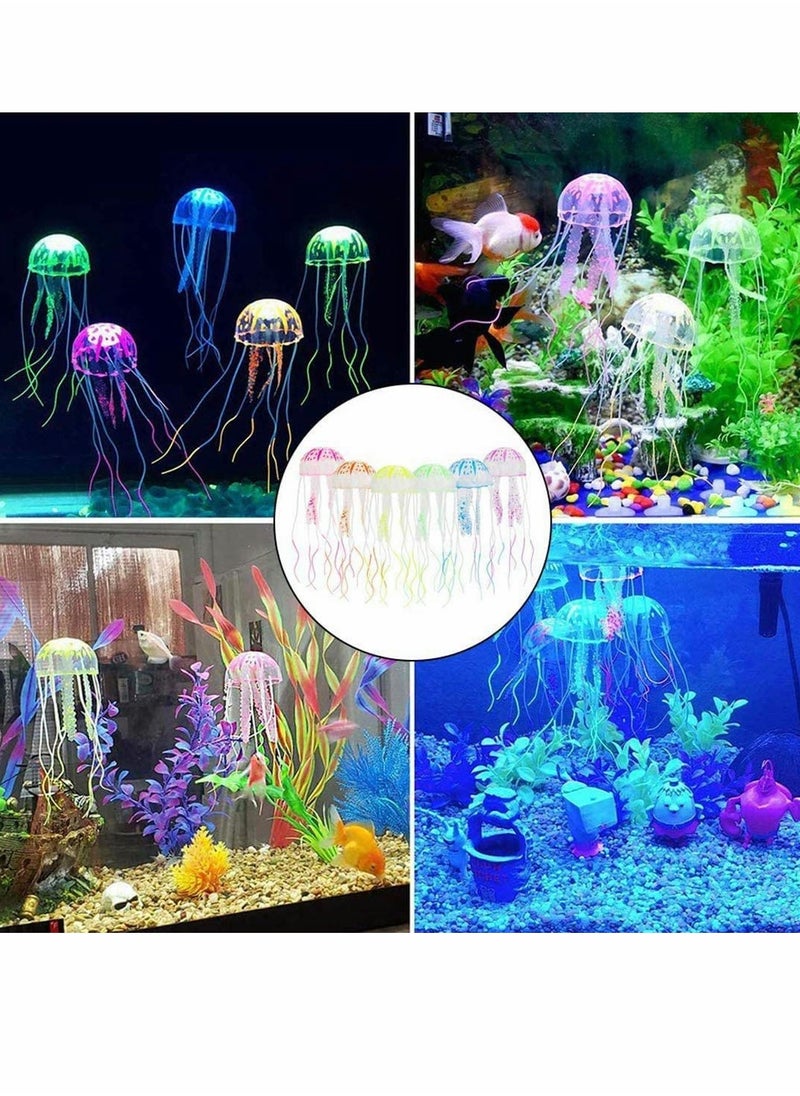 Colorful 6 Pcs Glowing Jellyfish Ornaments for Fish Tank Luminous Floating Silicone Decoration