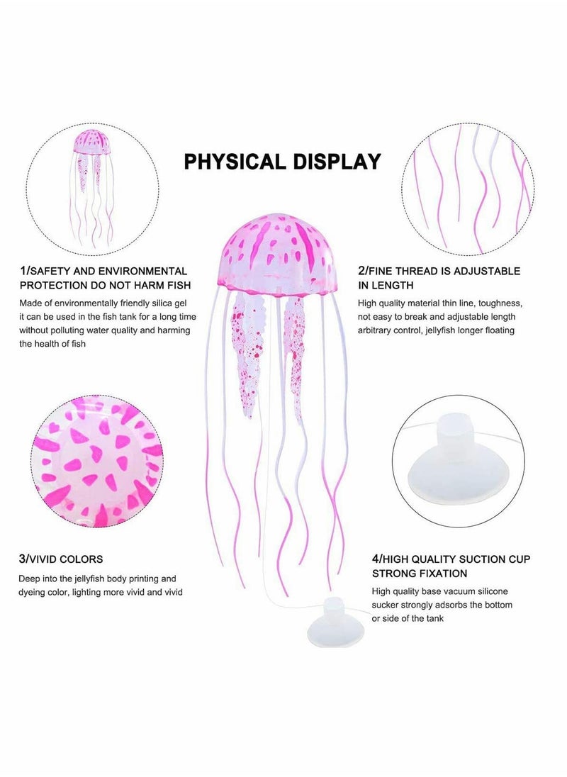 Colorful 6 Pcs Glowing Jellyfish Ornaments for Fish Tank Luminous Floating Silicone Decoration